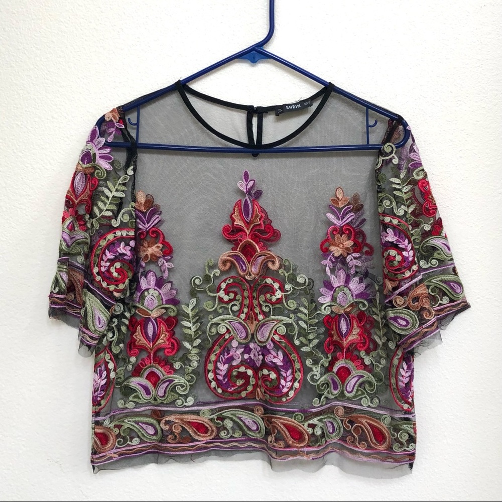 Floral Embroidery Sheer Mesh Top